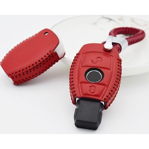 Car Key Case For Mercedes Benz W203 W210 W211 W124 W202 W204 W212 CLA GLC AMG Leather Key Cover with Braid Woven Rope Holder