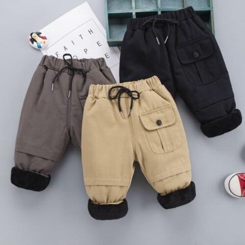 Winter Baby Childrens Warm Cotton Pants Kids Clothes Boys' Plush Trousers Autumn Winter Childrens Double Layer Plush Trousers