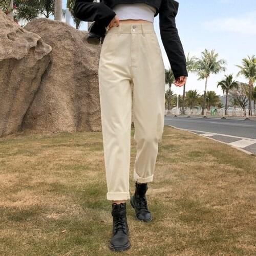 Spring Summer Jeans Femme Taile Haute Casual Loose Buttons Denim Jeans Woman Baggy Black Streetwear Korean Fashion Harem Pants