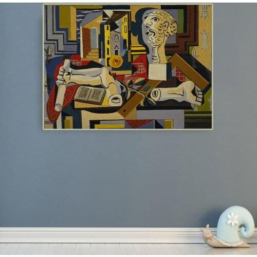 Citon Pablo Picasso《Studio with plaster head》Canvas Art Oil Painting Artwork Poster Picture Modern Wall Decor Home Decoration