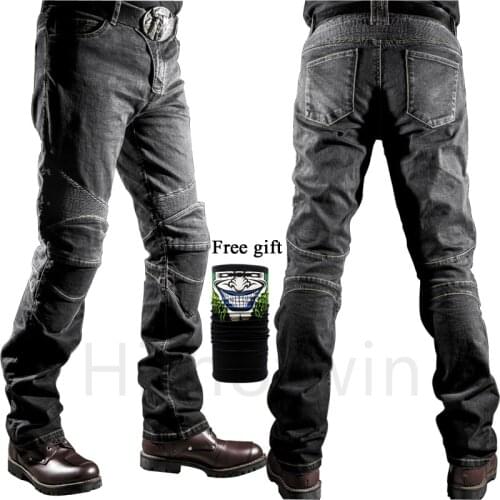 Classic Motorcycle Jeans Drop Resistance Slim Denim Cycling Racing Pants Motocross Off-road Hockey Pants with Protector