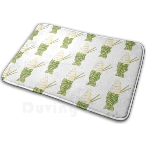 Matcha Taiyaki Watercolour Illustration Carpet Mat Rug Cushion Soft Non - Slip Matcha Japanese Tea Green Watercolour Anime