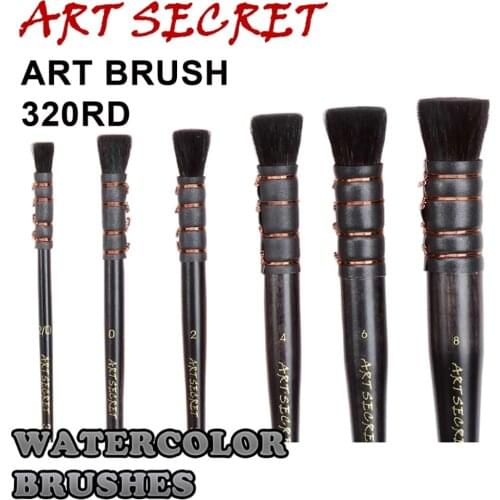 Squirrel Short Flat Thick Hair Copper Wire Twisted Natural Black Handle Watercolor Paint Art Supplies Artist Brush 320RD