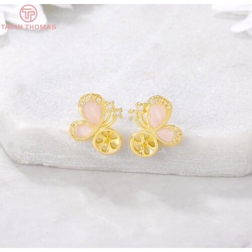 4PCS 9x10MM 24K Gold Color Brass with Zircon Butterfly Stud Earring with Half Hole Diy Jewelry Findings Jewelry Accessories