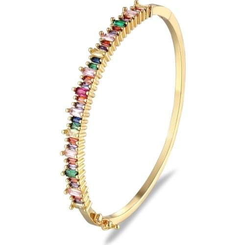 Hot Luxury Gold Color Copper Bracelets Bangles Female Wedding Love Charm Crystal Cuff Bracelet For Women Fashion CZ Jewelry