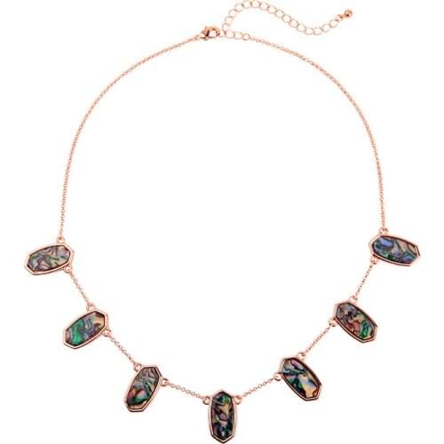 Layered Multi Oval Shape Abalone Shell Pendant Necklace for Women