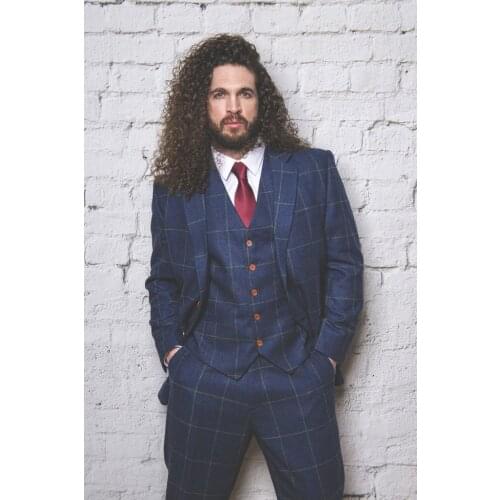 High Quality 2019 Custom Gentleman Tuxedos Wool Business Men Suits 3 Pieces Tailored Made Plaid Men Wedding Groom Suit