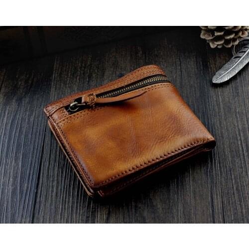 Tan Genuine Vintage Italy Leather Bifold Card Coins Wallet Mens Gift