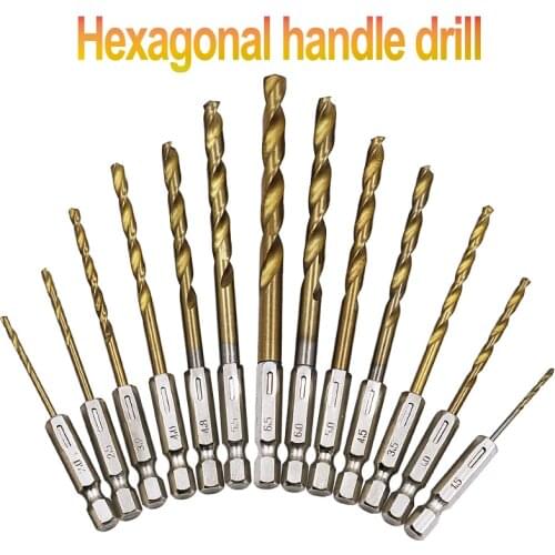 13pcs/lot HSS High Speed Steel Titanium Coated Drill Bit Set 1/4 Hex Shank 1.5-6.5mm