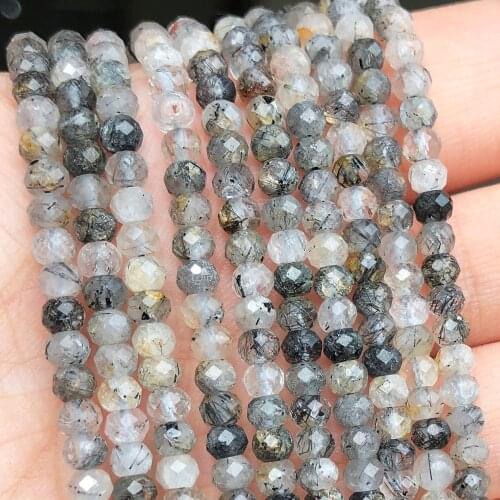 Small Waist Beads Natural Stone Black Rutilated Quartz Loose Rondelle Beads for Jewelry Making DIY Women Bracelet Earrings 15