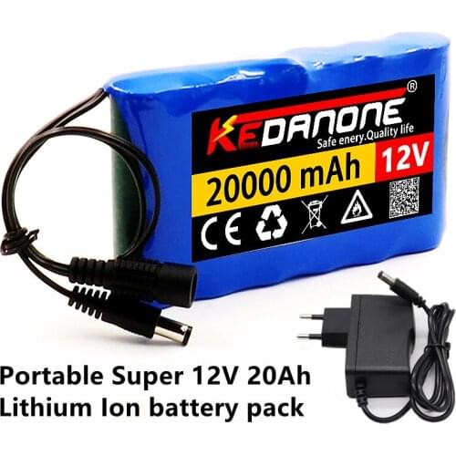 NEW Portable Super 12V 20000mah Battery Rechargeable Lithium Ion Battery Pack Capacity DC 12.6v 20Ah CCTV Cam Monitor + Charger