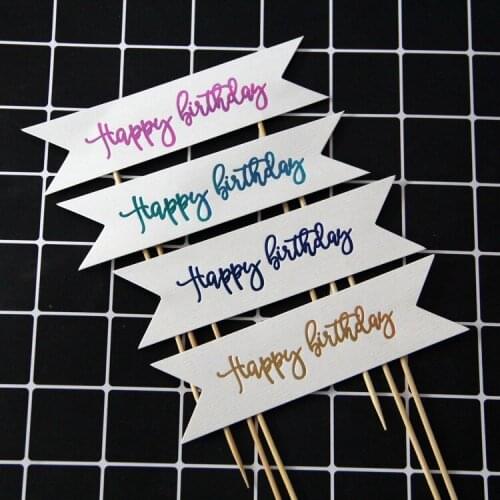 Wholesale Cake Insert Card Bronzing English Happy Birthday Decoration Plug-in Party Layout Supplies Cake Insert Flag