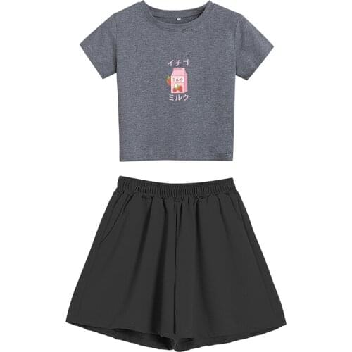 Strawberry Printed Shirt Pajamas Casual Short Sleeve Top Ladies Korean Summer New Women Blouses Fashion Women Clothing Pant Sets