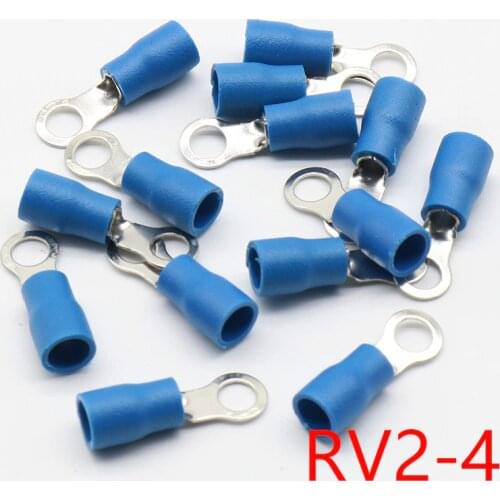 RV2-4 Blue Ring Insulated Wire Connector Electrical Crimp Terminal Cable Wire Connector for 1.5-2.5mm2 100PCS/Pack RV2.5-4 RV