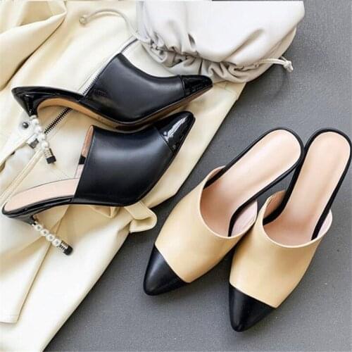 S Strange Fashion Pointed Lady High Heels Black White High Heels Summer Lady Party Slippers