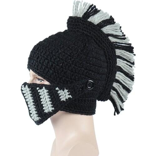 HanXi Fashion Roman Knight Cap for Men Yarn Handknitting Hat with mask