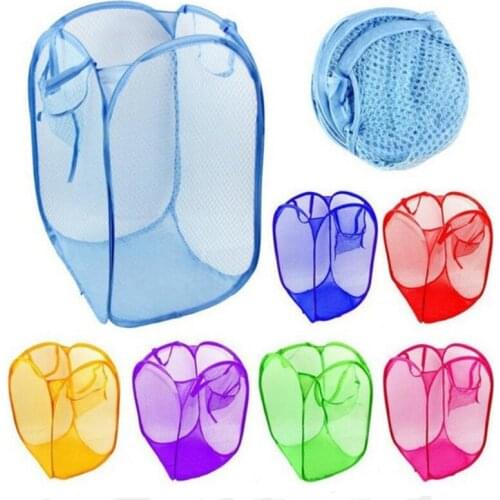Foldable Mesh Laundry Basket Pop Up Washing Clothes Laundry Basket Bin Hamper Mesh Storage Bag LX8208