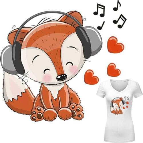 Listen Music Fox Patches Thermal Transfer T-Shirt Dresses New Design Hot Tear Diy Heat Transfer Iron On Cotton Mask