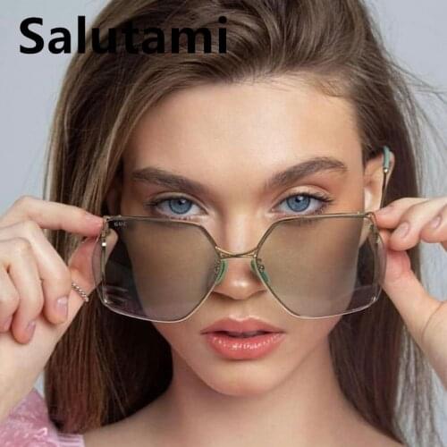 Vintage Oversized Square Grdient Sunglasses For Women Luxury Brand Big Frame Hollow Sun Glasses Female Alloy Green Pink Shades