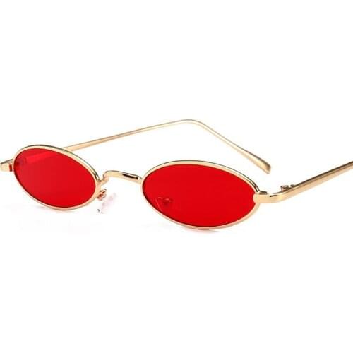 Promotion Metal UV400 Shield Glasses Women Small Oval Frame Narrow Sunglasses