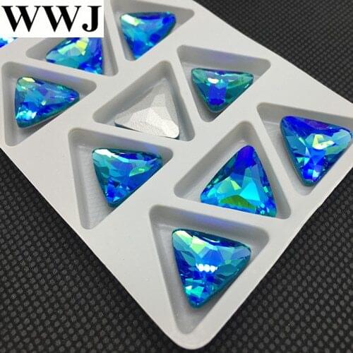 WWJ 18mm 23mm Lake Blue AB Color Triangle Shape Glass Crystal Fancy Stone Pointback Rhinestone Jewelry Making