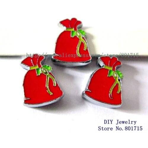 As gift wholesales 50pcs 8mm slide charms Santa Claus gift bag DIY charms Internal Dia.8mm fit 8mm band zinc alloy