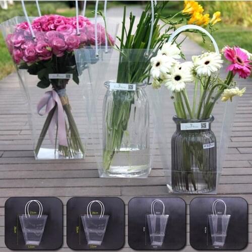 1PC Waterproof Packing Box Flower Carrier Trapezoid shape Plastic With Long Handle Transparent