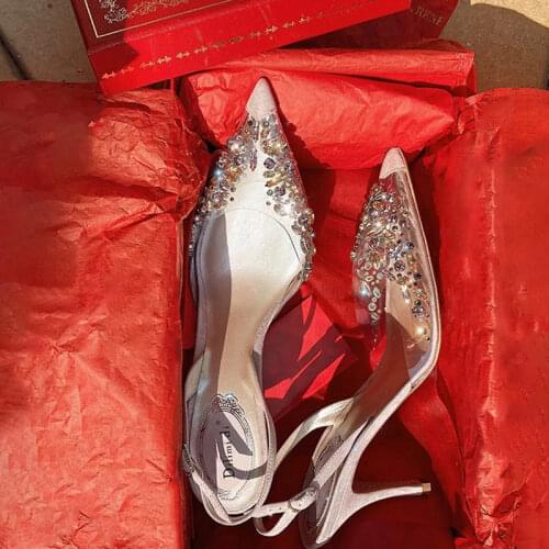 Summer Women Sandals Pointed Toe Buckle High Heels Wedding Shoes Women Sexy Rhinestones Sandalias Mujer Sexy zapatos de mujer