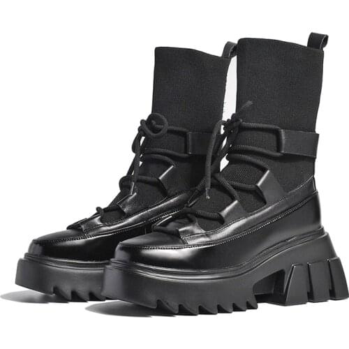 ADVOOV Thick Sole Chunky Platform Women Fall Winter Sock Boots Fashion Long Boots Ladies