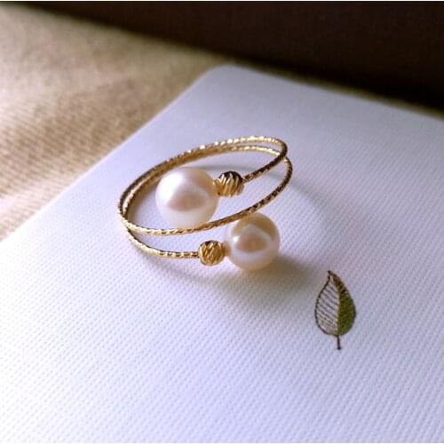 Sinya Au750 18k gold Elastic Ring with natural Freshwater pearl for women girls Mom ladies ring wear suit for size from 6 to 8