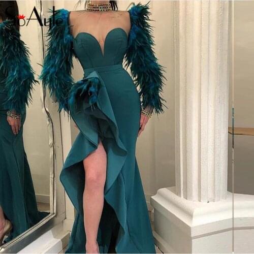 SoAyle Long Sleeves Evening Dresses 2019 Green Evening Dress Sequined Prom Dress vestido de festa Luxurious Prom Dresses
