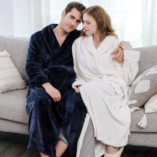 Winter Warm Flannel Lovers Bathrobe Sleepwear Women Men Long Robe Thick Flannel Kimono Casual Nightdress Soft Dressing Homewear