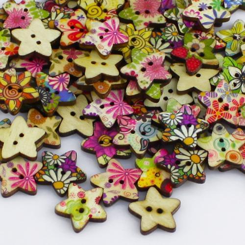 100pcs Colorful Wood Pentagram Shape Sewing Mending Wooden Buttons Christmas Gift 6LKR