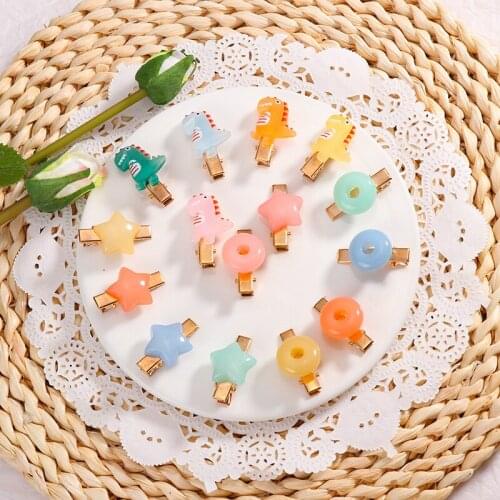 3PC Acrylic Small Dinosaur Candy Star Circle Side Duck Mouth Children Girls Baby Hairpin Barrettes Hair Clips HeadWear