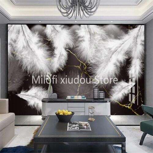 Milofi custom 3D wallpaper mural light luxury feather black gold marble pattern living room bedroom background wall decoration p