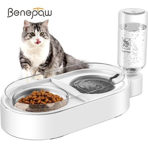 Benepaw 2 In 1 Water Food Cat Bowl Non-Slip Anti Spill Stable Separation Design Small Dog Pet Feeder Automatic Water Dispenser
