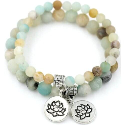 Natural 6mm /8mm Amazonite Stone Beads Bracelet Men Lotus Pendant Chakra Buddha Bracelets For Women Lotus Bracelet Jewelry Gift