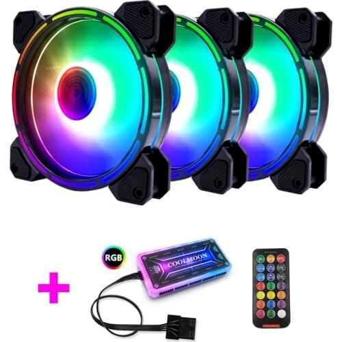 Coolmoon RGB Fan with IR Remote Controller Quiet 120mm Computer Case CPU Cooler and Radiator RGB Case Fans