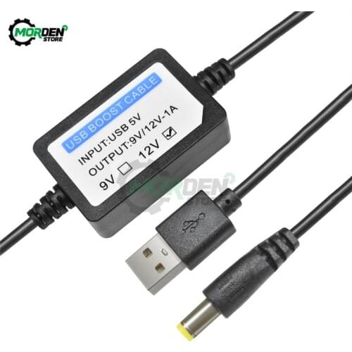 DC-DC 5V to 9V 12V 1A Step Up USB Boost Cable Booster Power Converter Adapter USB DC Cord Plug 5.5x2.1mm for Power Bank