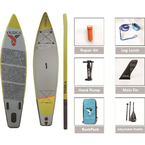 YASKA yellow hyper sup soft board stand up board surf board Drop stitch paddle board kayak boat water sport 381*81*15cm