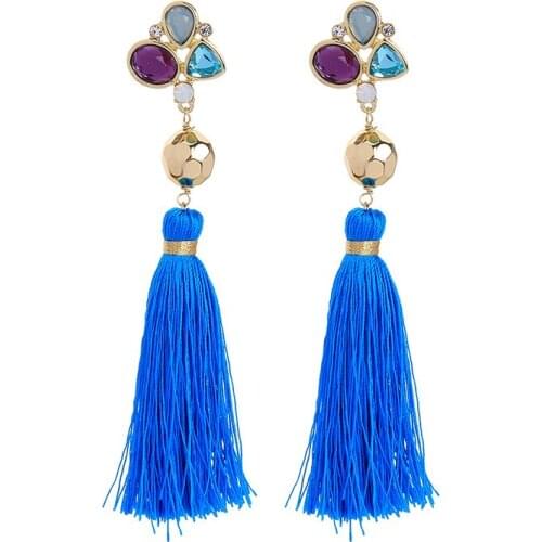 Elegant crystal blue tassel earrings temperament woman ear pin jewelry fashion banquet dress earrings