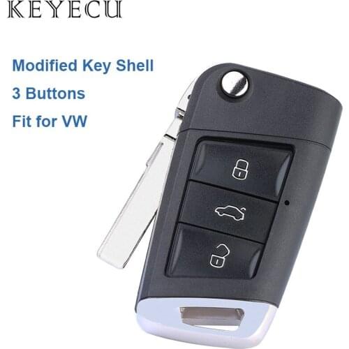 Keyecu Relacement New 3 Buttons Modified Folding Flip Remote Key Shell Cover for Volkswagen Golf 7 Jetta Passat Beetle Polo Bora