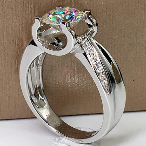 18K Au750 White Gold Women Wedding Party Engagement Ring 1 2 3 4 5 Carat Round Moissanite Diamond Ring V Crown Trendy Classic