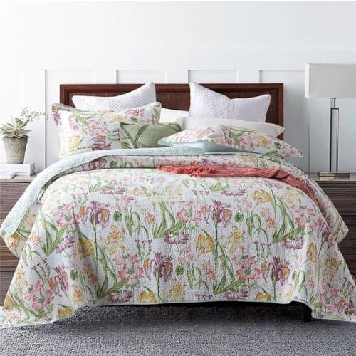 CHAUSUB Floral Quilt Set 3PCS Cotton Quilts For Bed Quilted Bedspreads Pillowcase King Queen Size Coverlets Blanket On Blanket