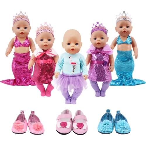 Doll Mermaid Princess Crown Swimsuit Clothes For 18 Inch American&43Cm Baby New Born Doll Clothes，Our Generation , Gifts
