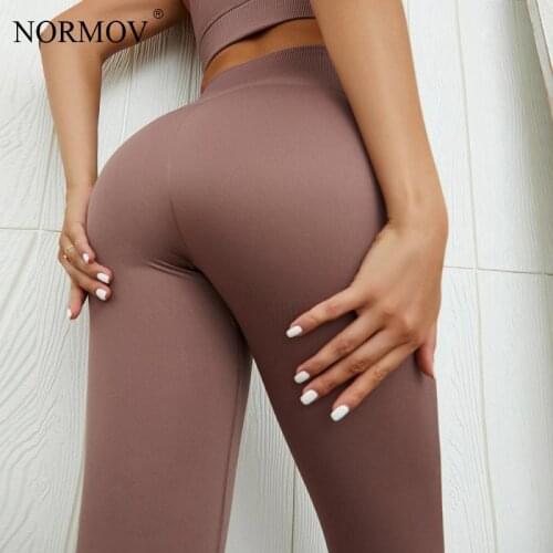 NORMOV Sport Leggings Women High Waist Breathable Running Leggings Gym Fitness Elasticity Quick Dry Solid Push Up Slim Leggings