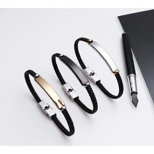 Hot Selling Fashion Simple Couple Bangle Jewelry Gift Stainless Steel Woven Leather Bracelet