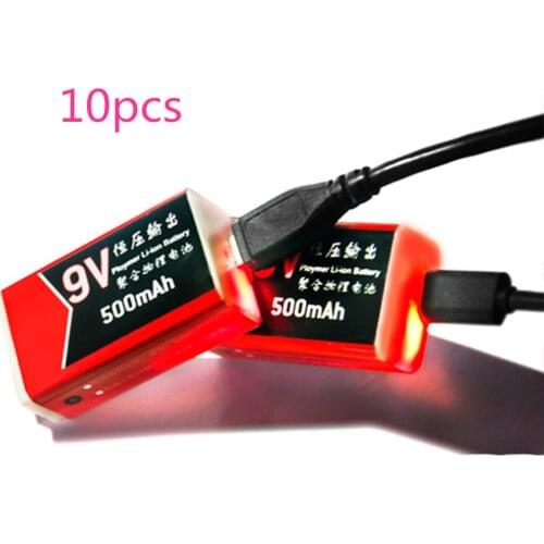10PCS New constant voltage 9V 500mAh lithium rechargeable battery USB polymer battery instrumentation dedicated 9v battery