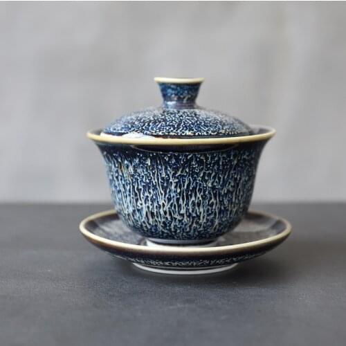 LUWU blue ceramic gaiwan chinese kung fu tureen tea makers