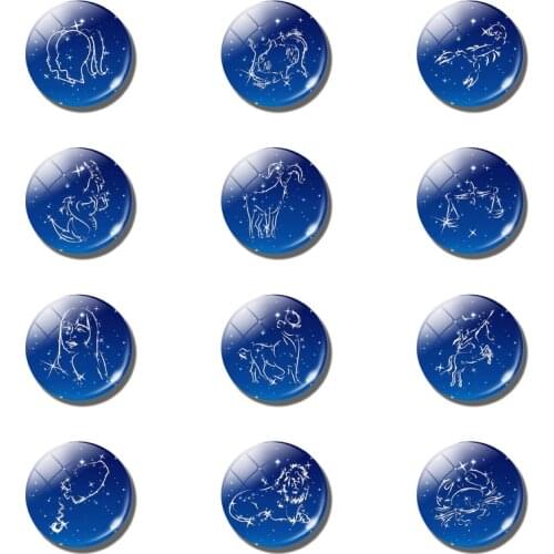Constellation refrigerator magnet 12 Zodiac refrigerator magnet 30MM blue glass refrigerator sticker home decoration magnetic
